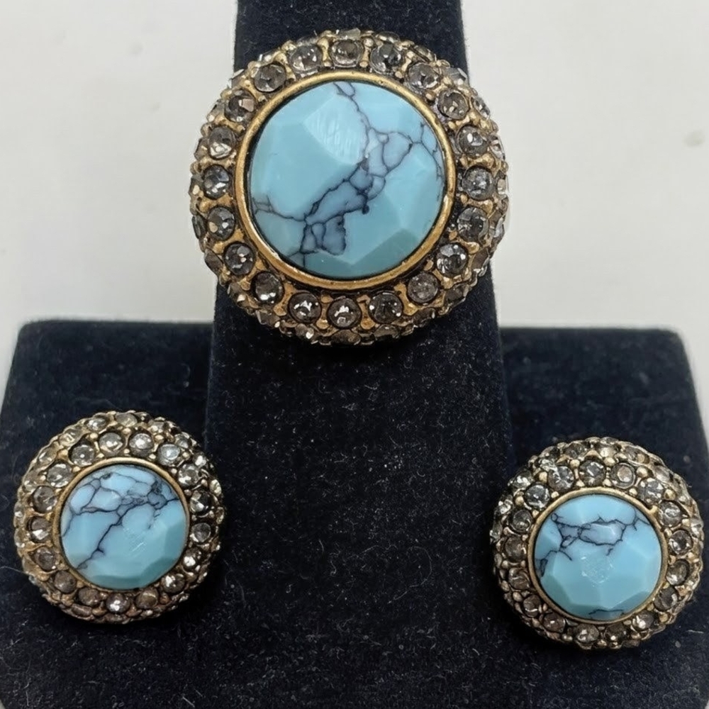 Chloe & Isabel Turquoise & Crystal Gold-Tone Ring and Earrings Set